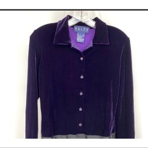 Ralph Lauren Purple Eggplant Velvet bodysuit Sz Large.  #A8